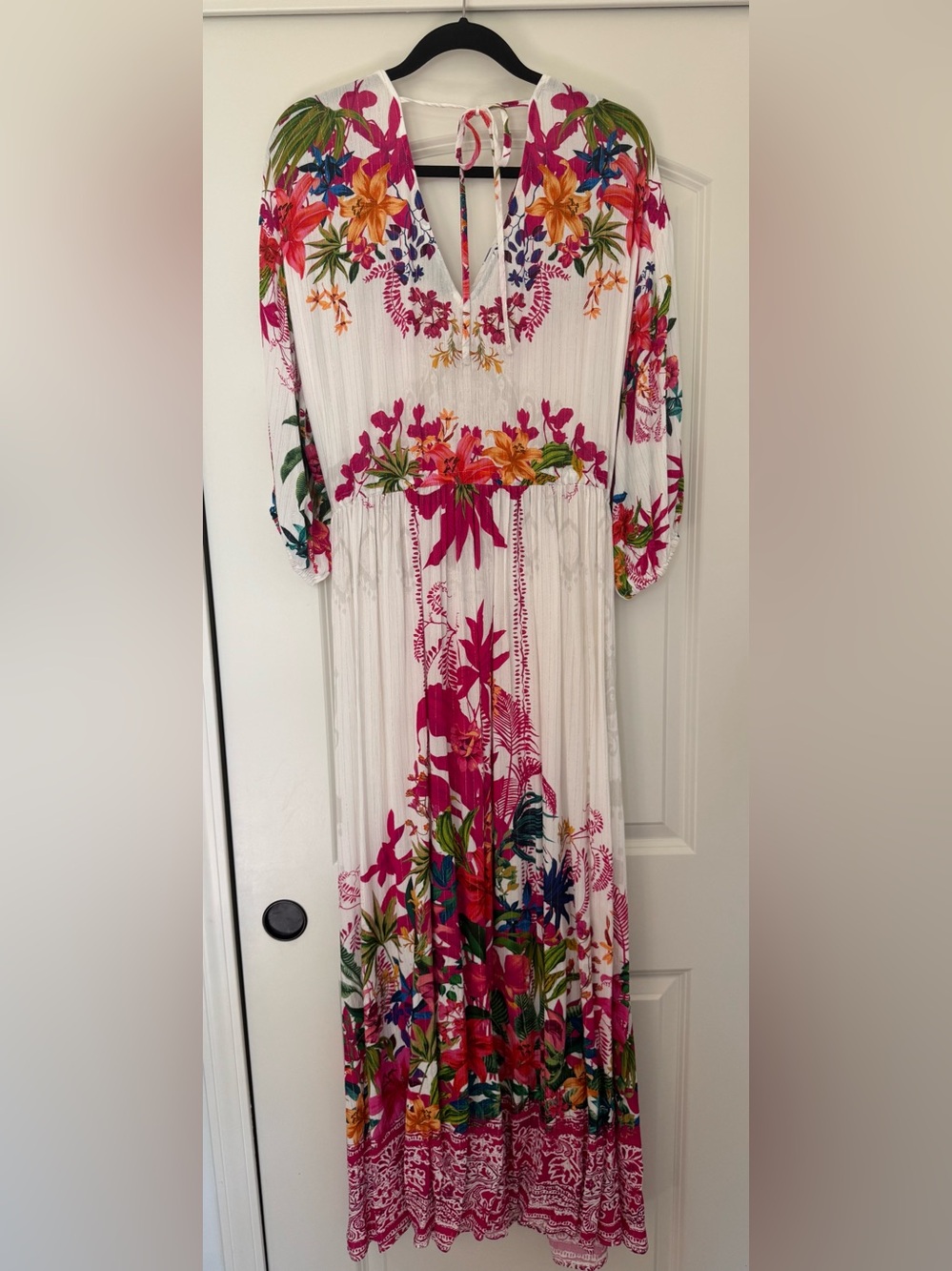 INC International Concepts White Maxi Dress with Fuchsia Floral Print